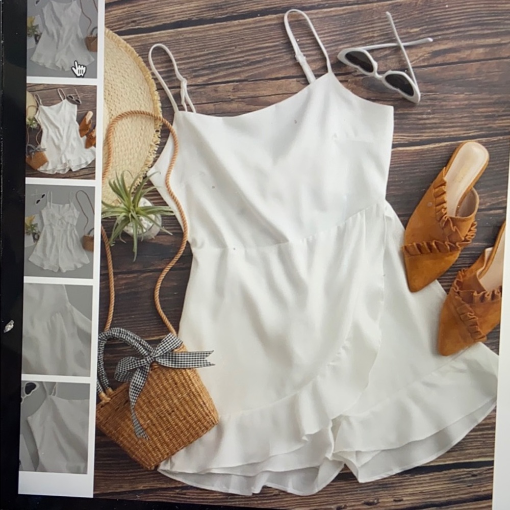 White detailed open tie back romper